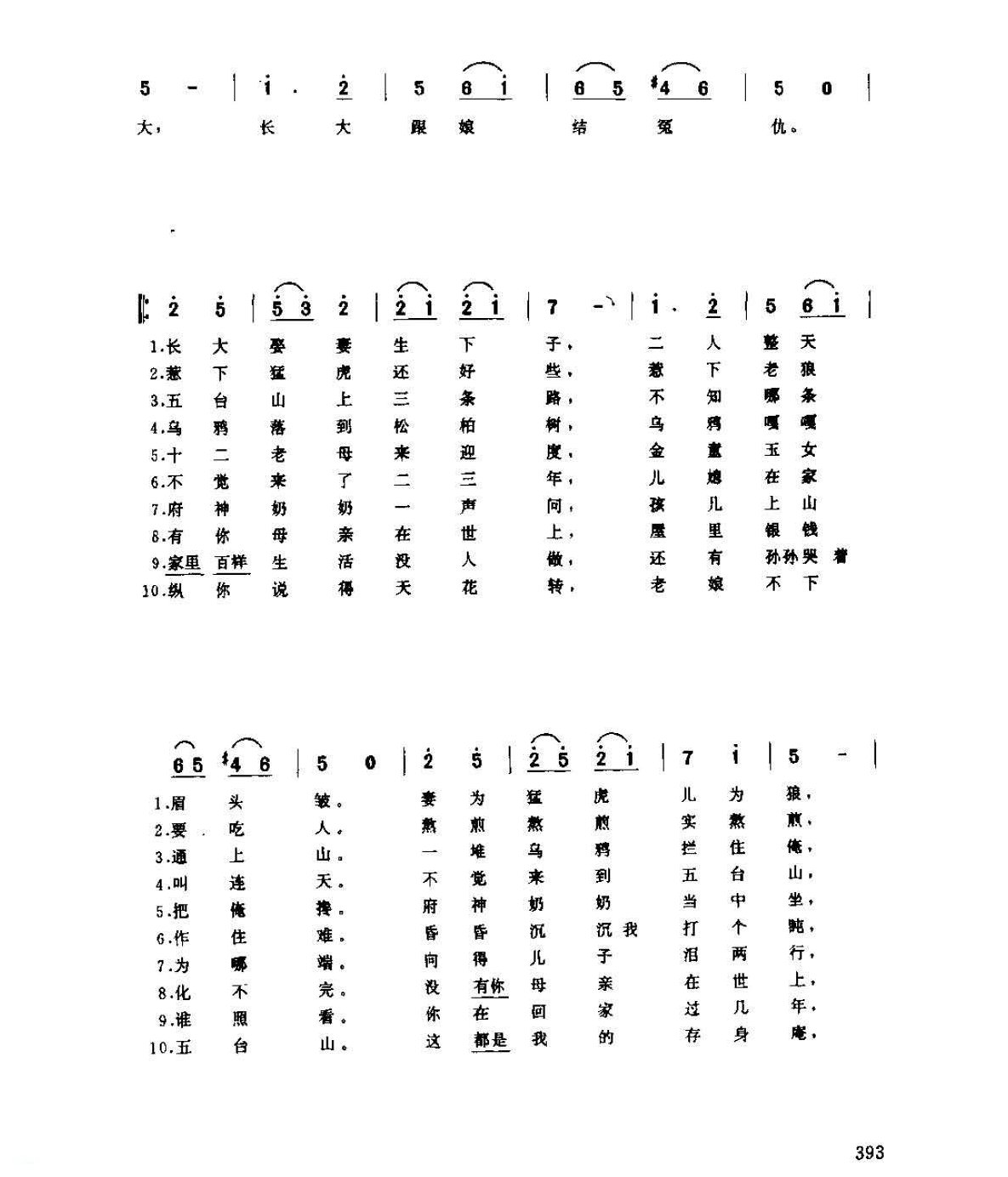 河南民间风俗歌曲简谱《荣华庙里受香烟 经调》栾川县