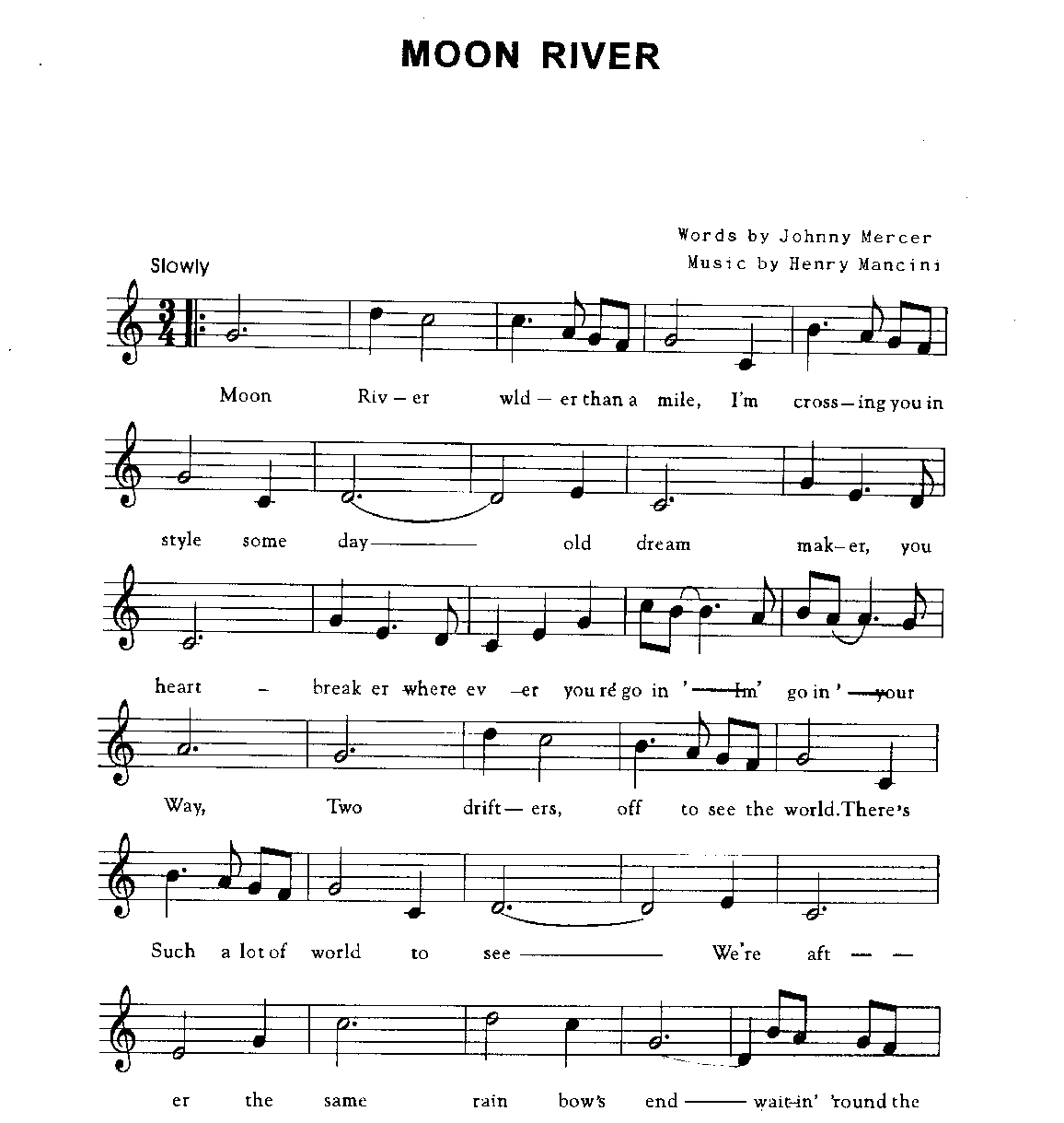 视谱唱词练习曲《MOON RIVER》