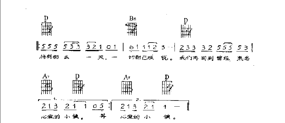 吉他伴奏歌曲谱《心爱的小镇》