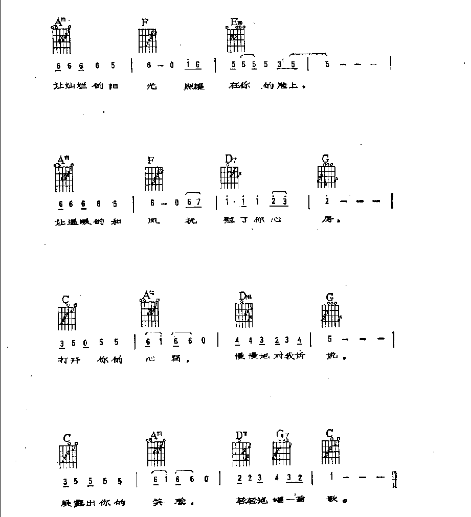 吉他伴奏歌曲谱《打开你的心窗》