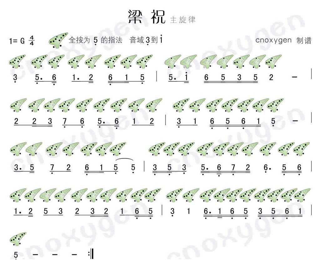 十二孔陶笛谱《梁祝》主旋律