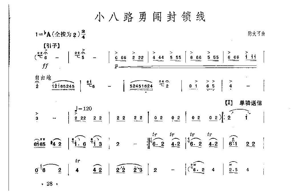 经典竹笛乐曲《小八路勇闯封锁线》陈大可曲