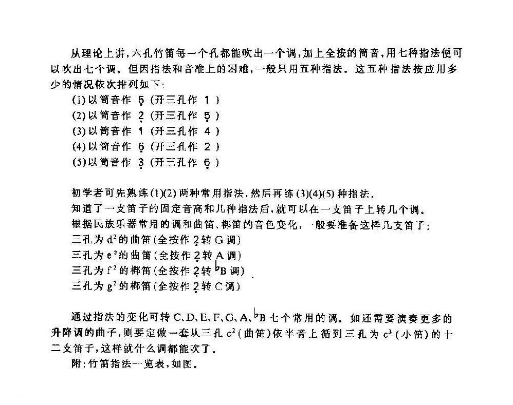 竹笛的构造与指法 六孔膜笛常用指法表