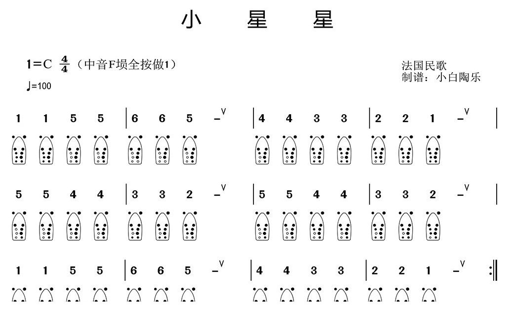 埙入门简谱《小星星》