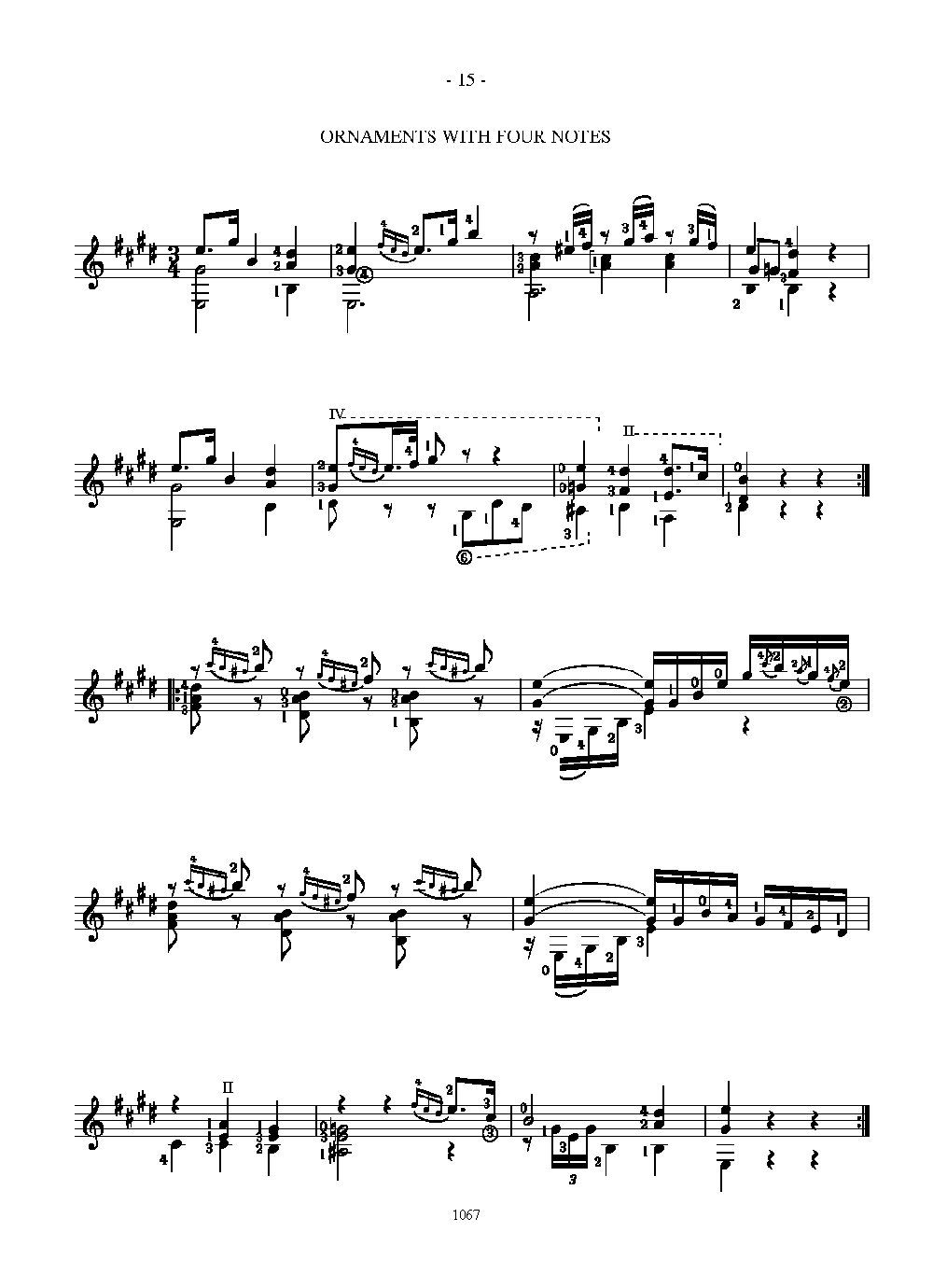 阿瓜多吉他练习曲《Ornaments with four notes》五线谱