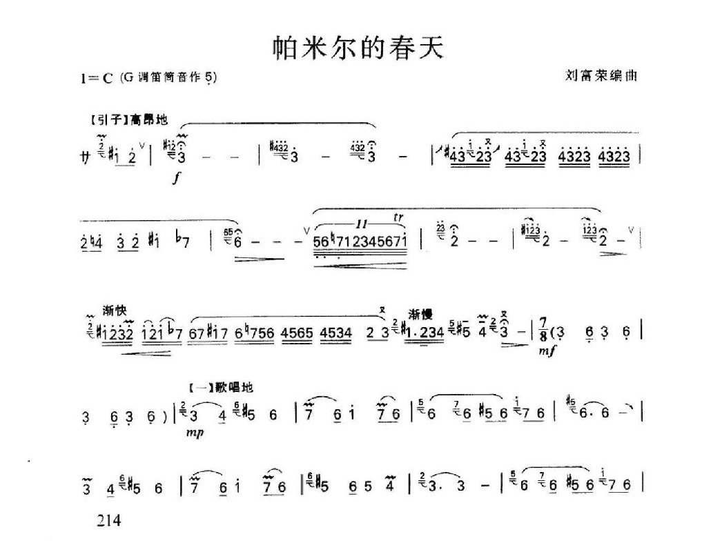 笛子名曲[帕米尔的春天&刘富荣编曲]