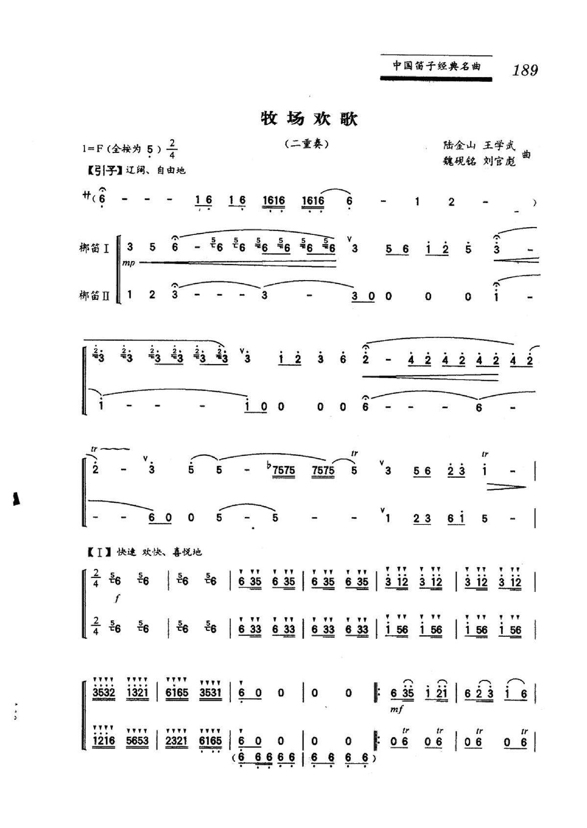 中国笛子名曲《牧场欢歌》陆金山、王学武、魏砚铭、刘官彪曲