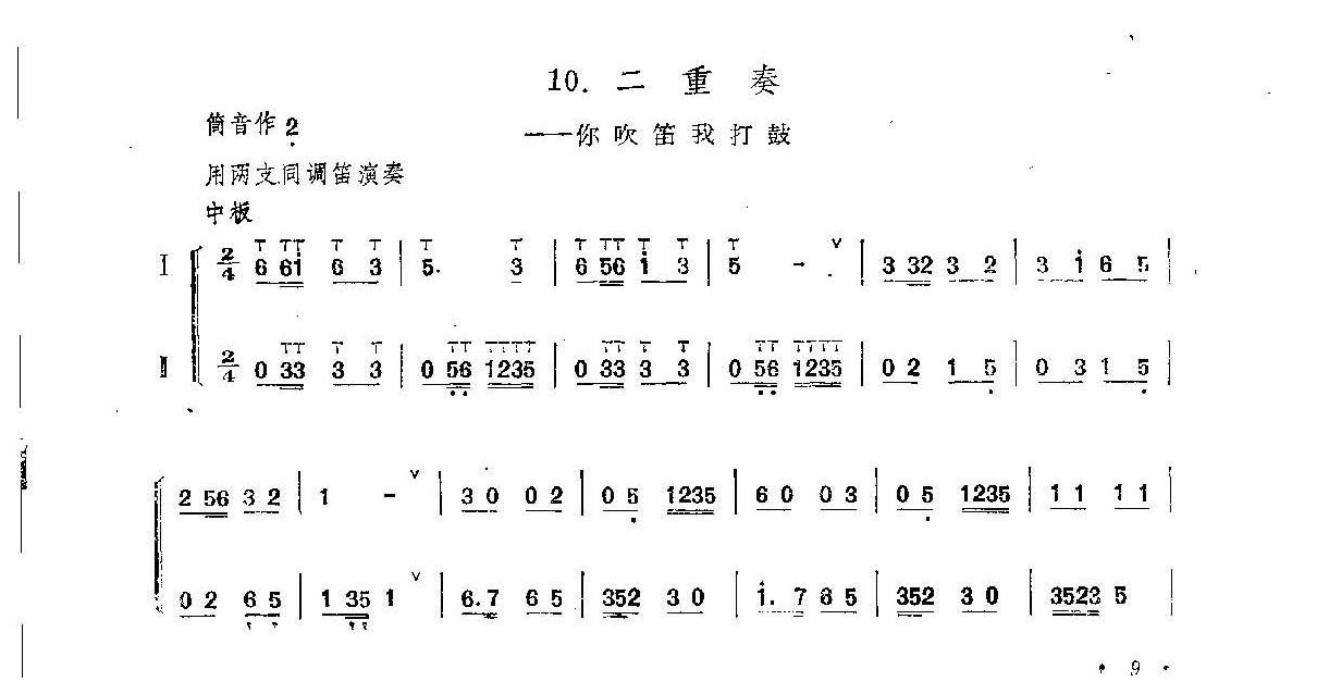 笛子练习曲选《二重奏——你吹笛我打鼓》竹笛练习乐谱