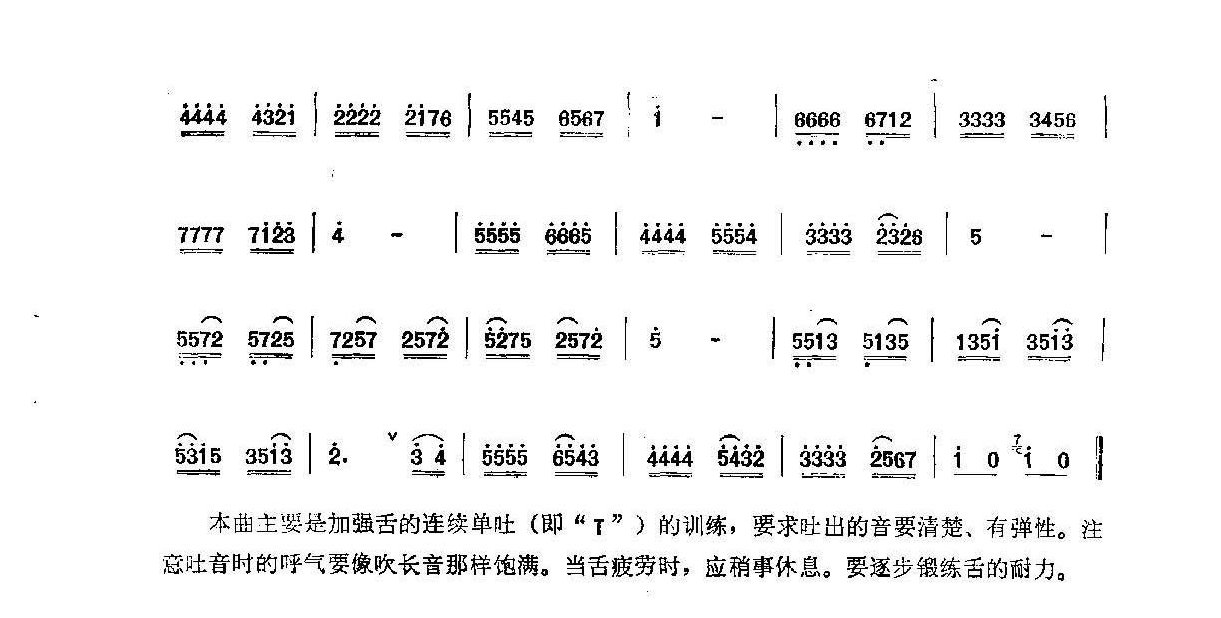 笛子练习曲选《单吐练习》竹笛练习乐谱