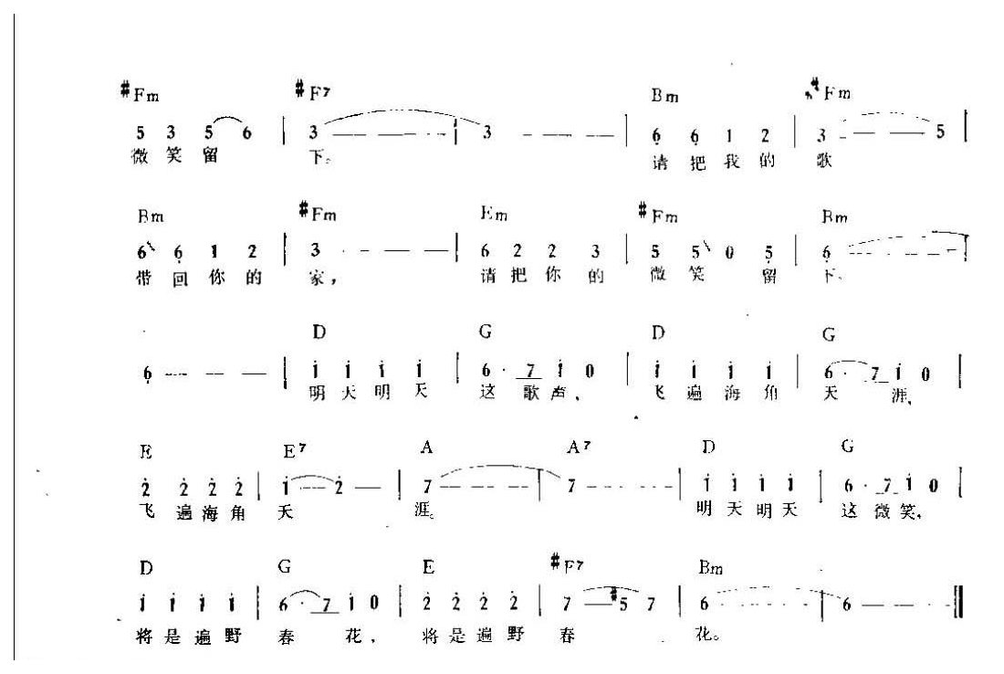 吉他弹唱金曲《歌声与微笑》简谱版