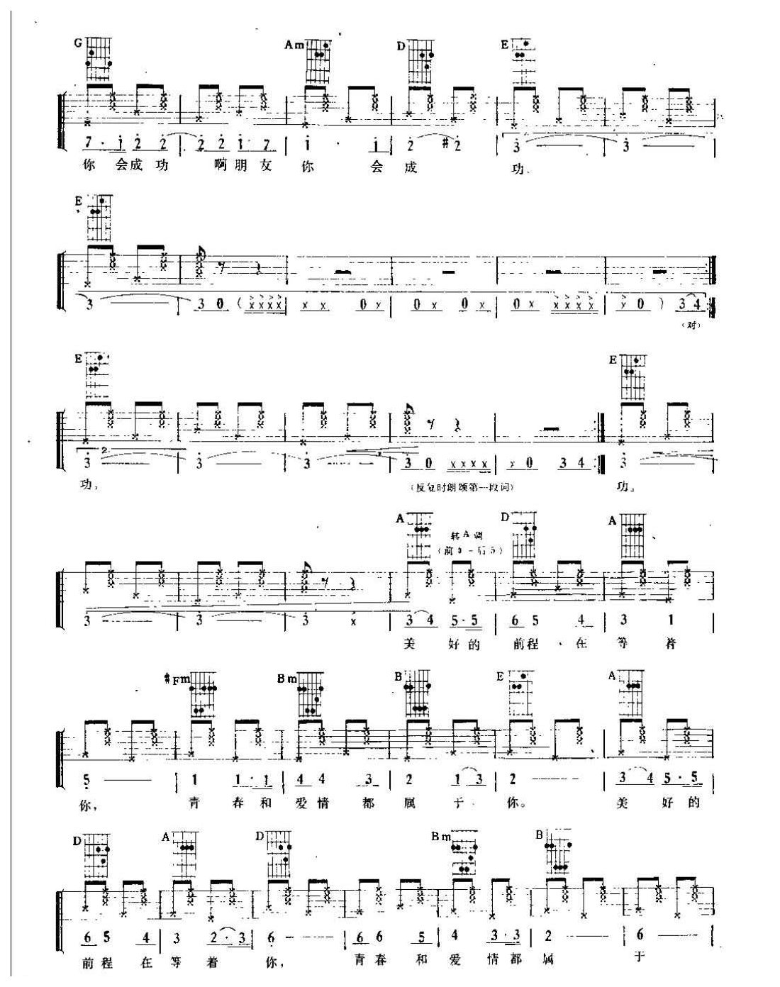 吉他弹唱金曲《你会成功》六线谱版