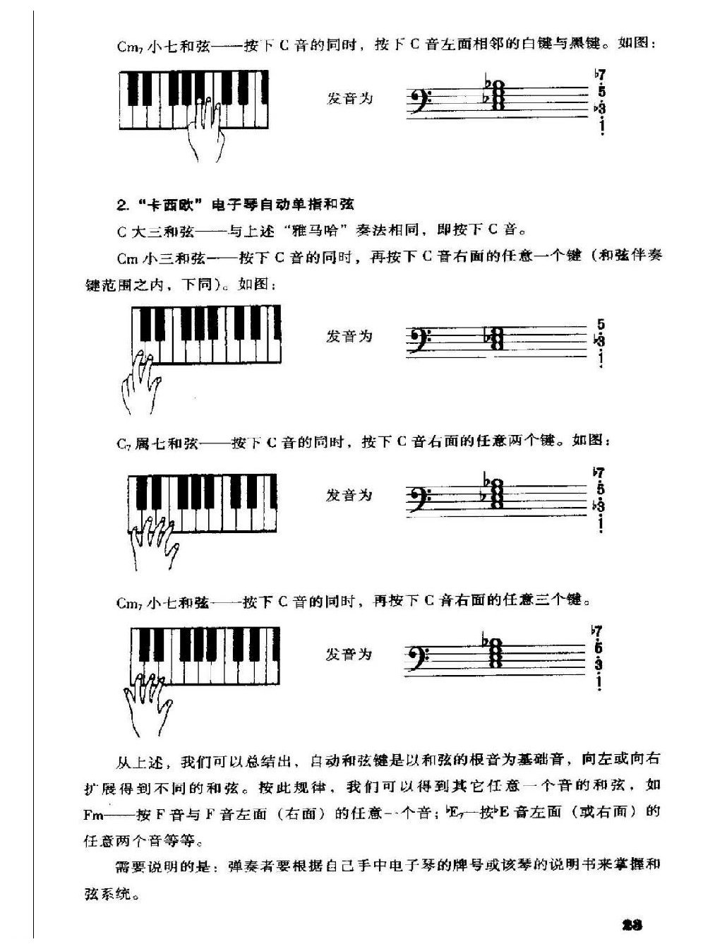 电子琴自动和弦伴奏_单指和弦奏法_多指和弦奏法_普通键盘奏法