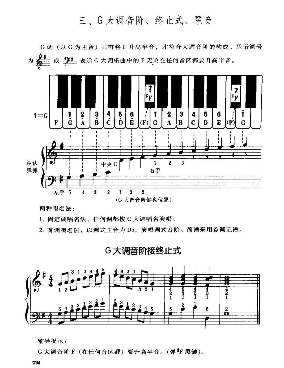 电子琴常用调练习曲多指和弦伴奏 G大调音阶、终止式、琶音