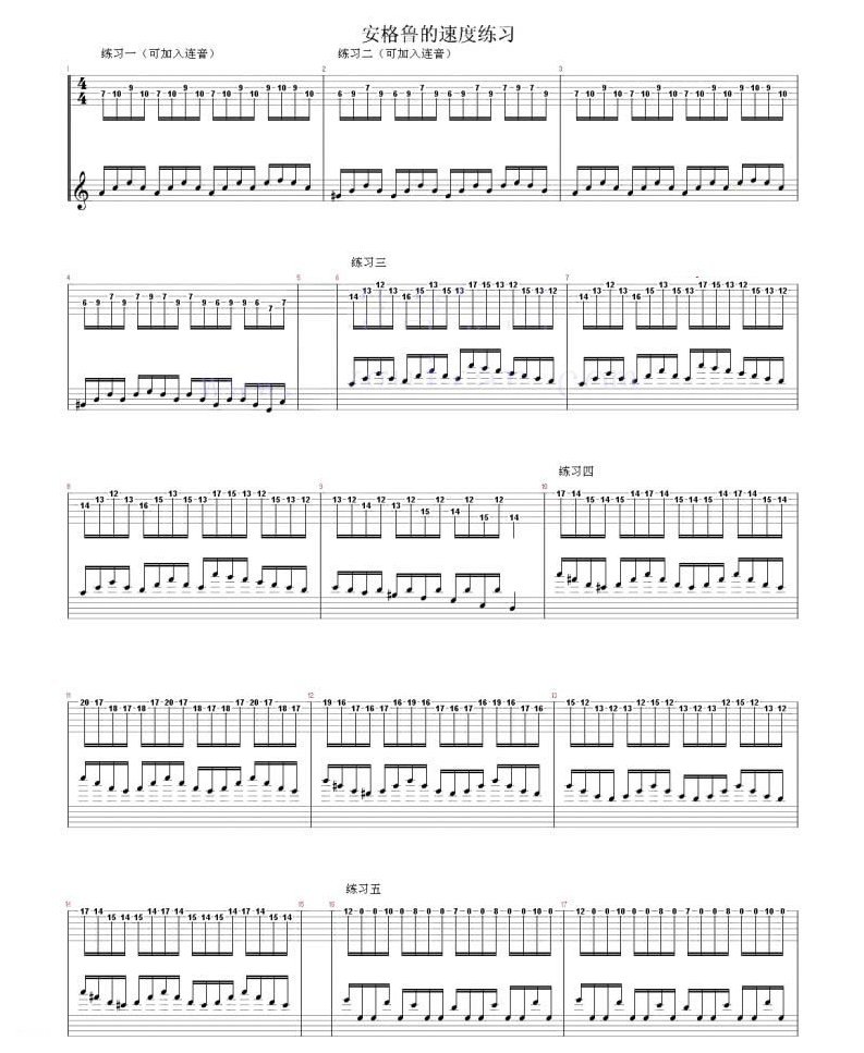 吉他交替拨弦的速度练习谱子