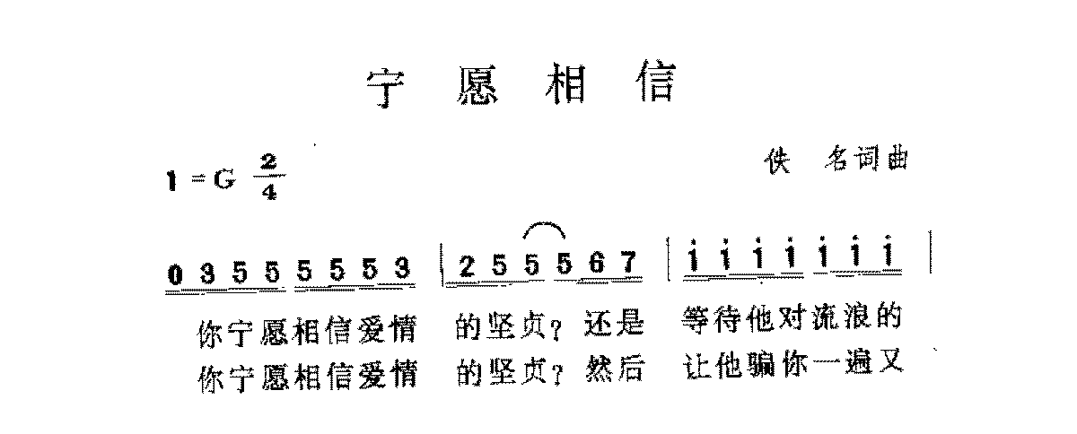 台湾/黄莺莺[宁愿相信]歌谱简谱