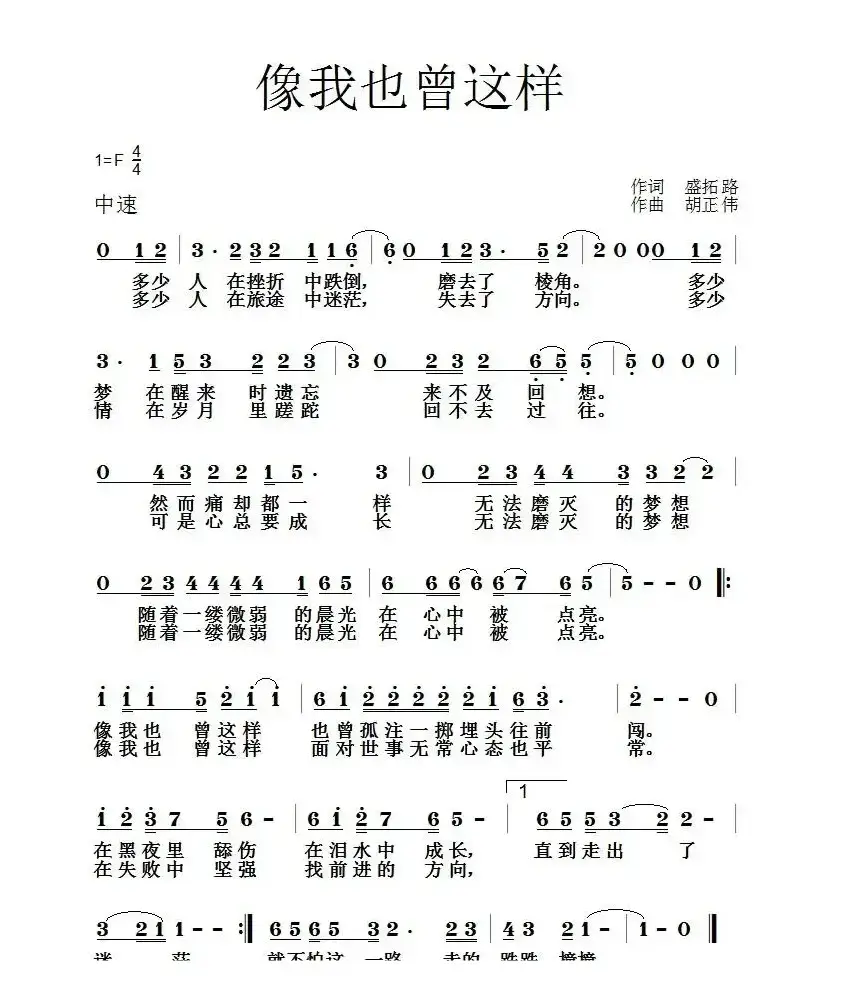 像我也曾这样（盛拓路词 胡正伟曲）