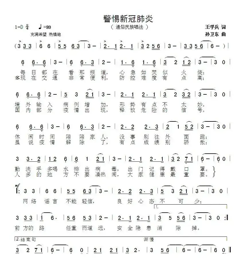 警惕新冠肺炎（王学兵词孙卫东曲）