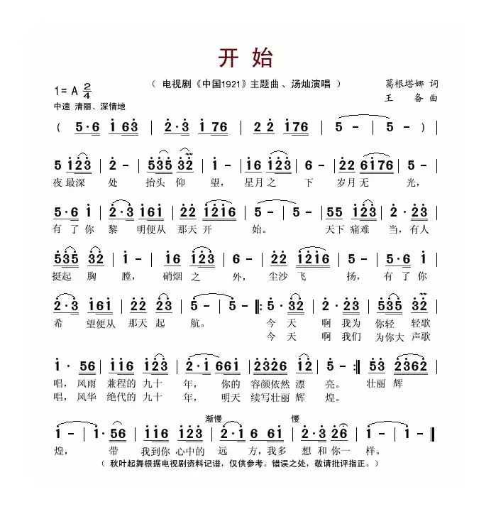 开始（电视剧《中国1921》主题曲）