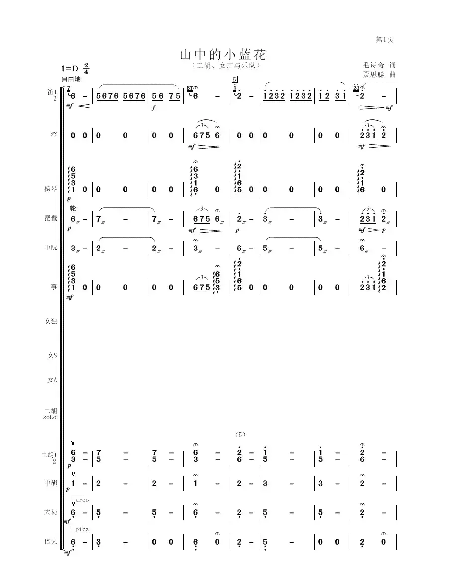 山中的小蓝花（二胡、女声与乐队）