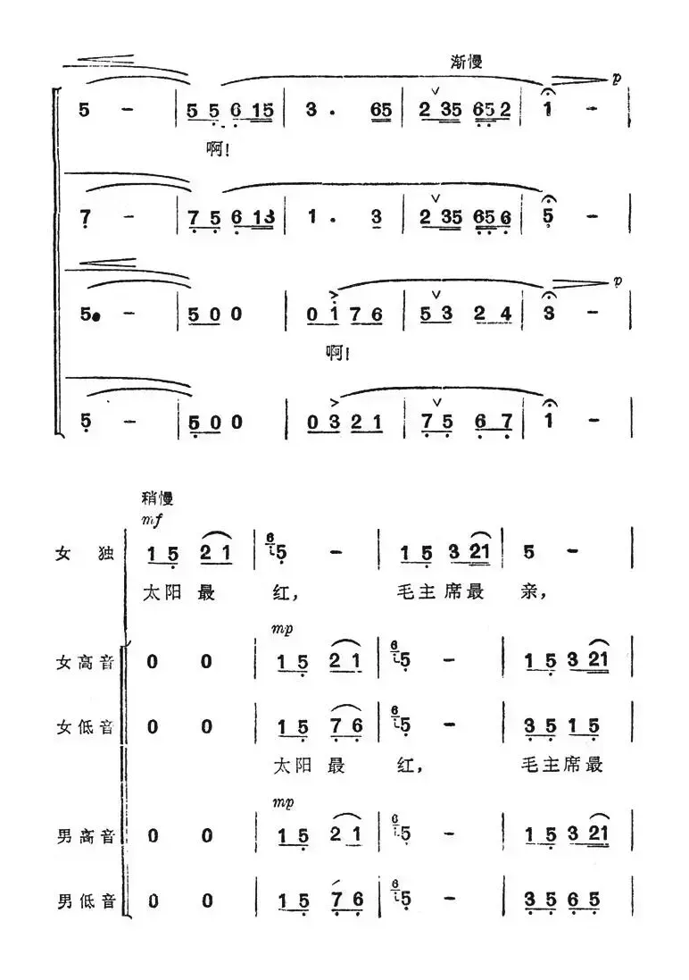 太阳最红，毛主席最亲（女声独唱+合唱）