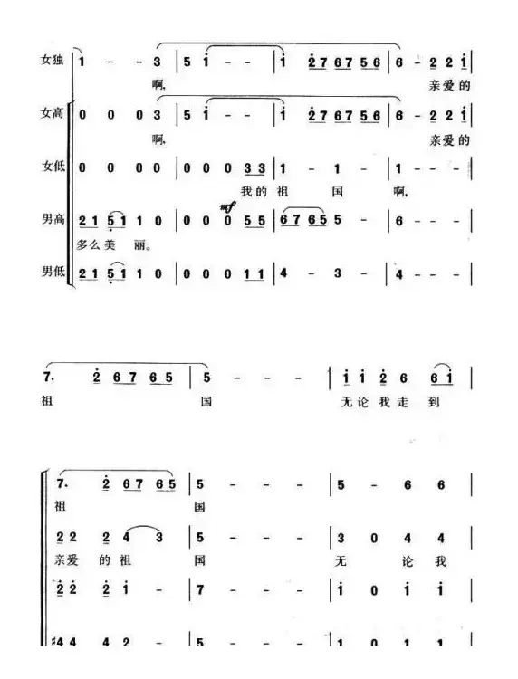 祖国啊，我永远热爱你（刘合庄词 李正曲、王铁龙编合唱版）