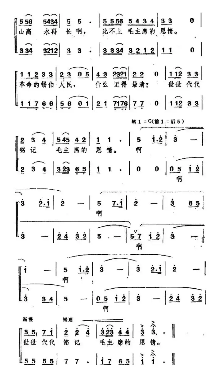 世世代代铭记毛主席的恩情（5个版本）