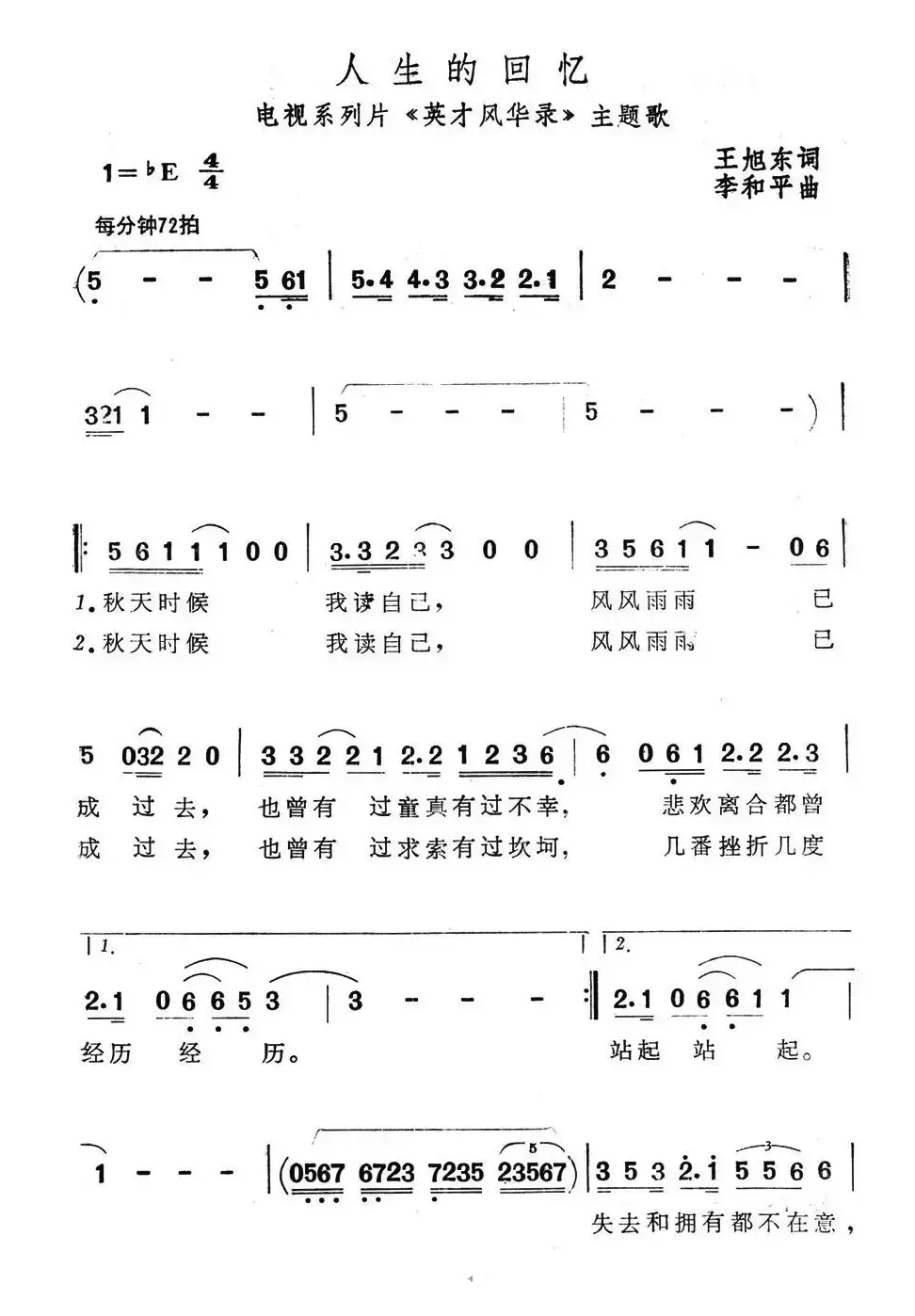 人生的回忆（电视系列片《英才风华录》主题歌）