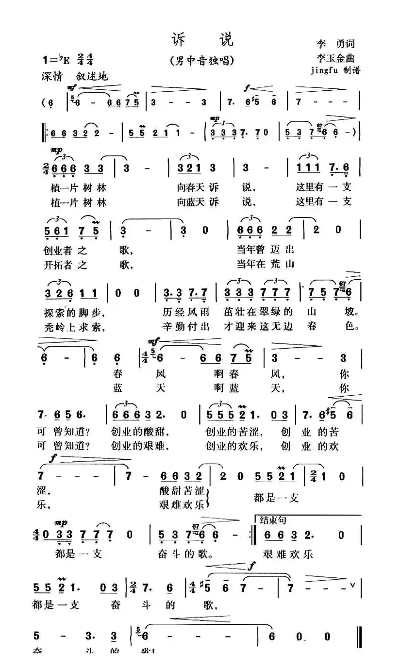 诉说（李勇词 李玉金曲）