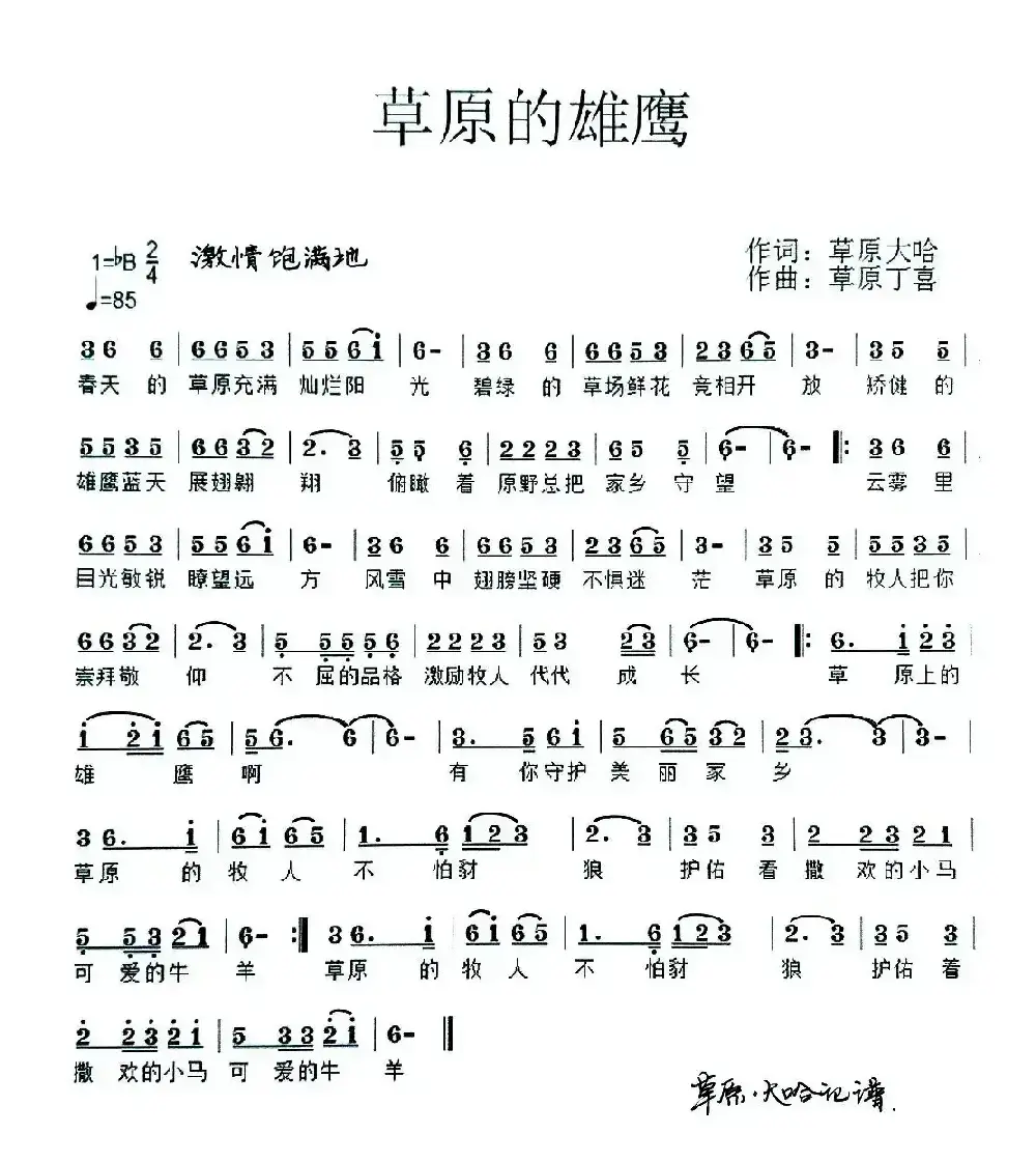 草原的雄鹰（草原大哈词 草原丁喜曲）