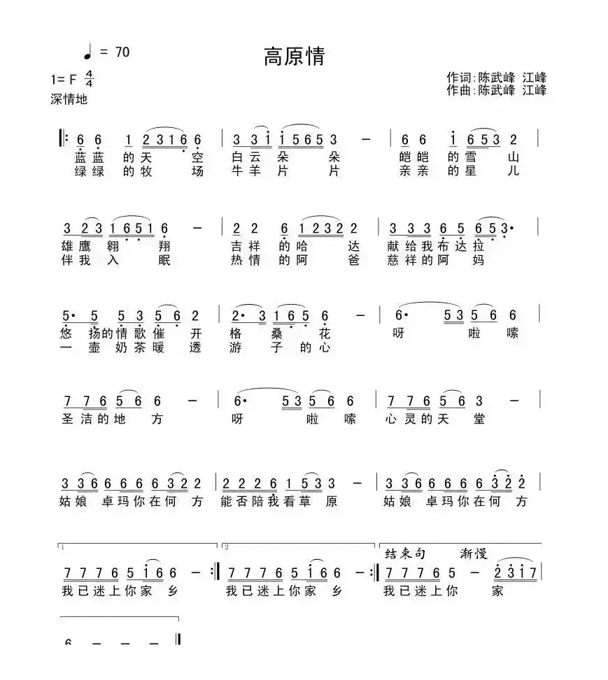 高原情（陈武峰 江峰 词曲）