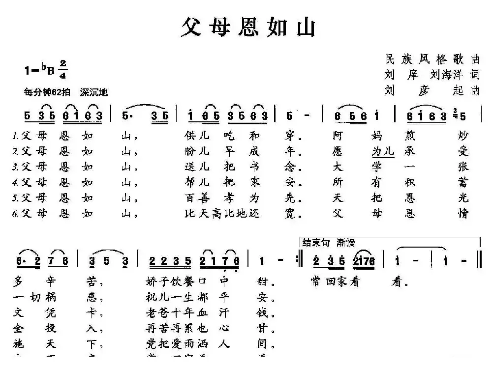 父母恩如山（刘庠 刘海洋词 刘彦起曲）