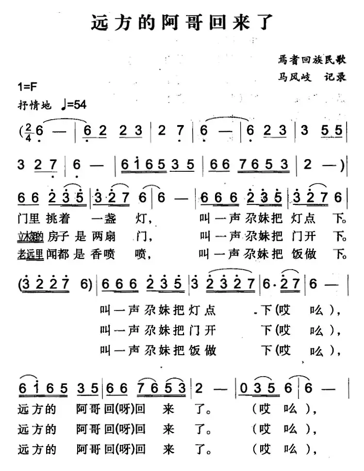 远方的阿哥回来了（焉耆回族民歌）