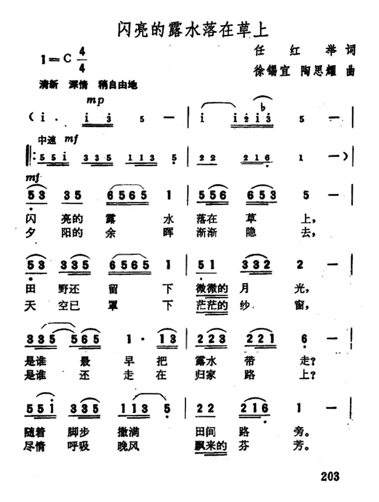 闪亮的露水落在草上