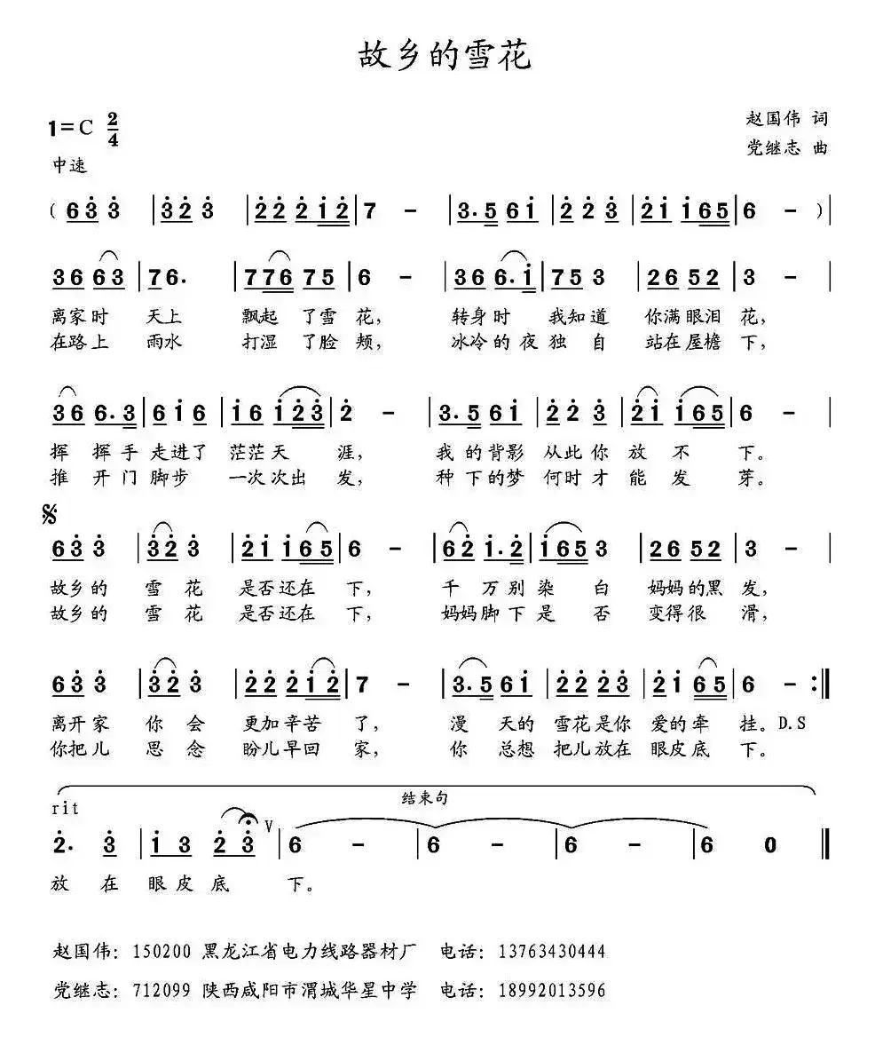 故乡的雪花 （赵国伟词 党继志曲）