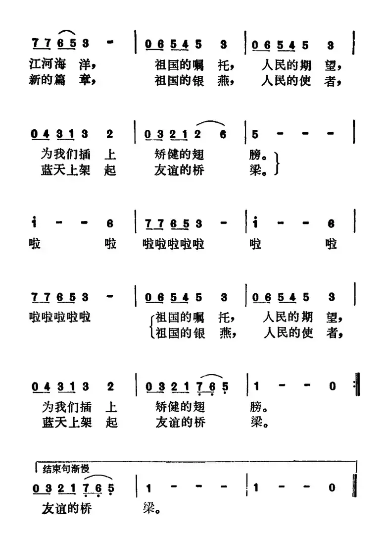 蓝天上架起友谊的桥梁（电视片《前进中的北京民航》插曲）