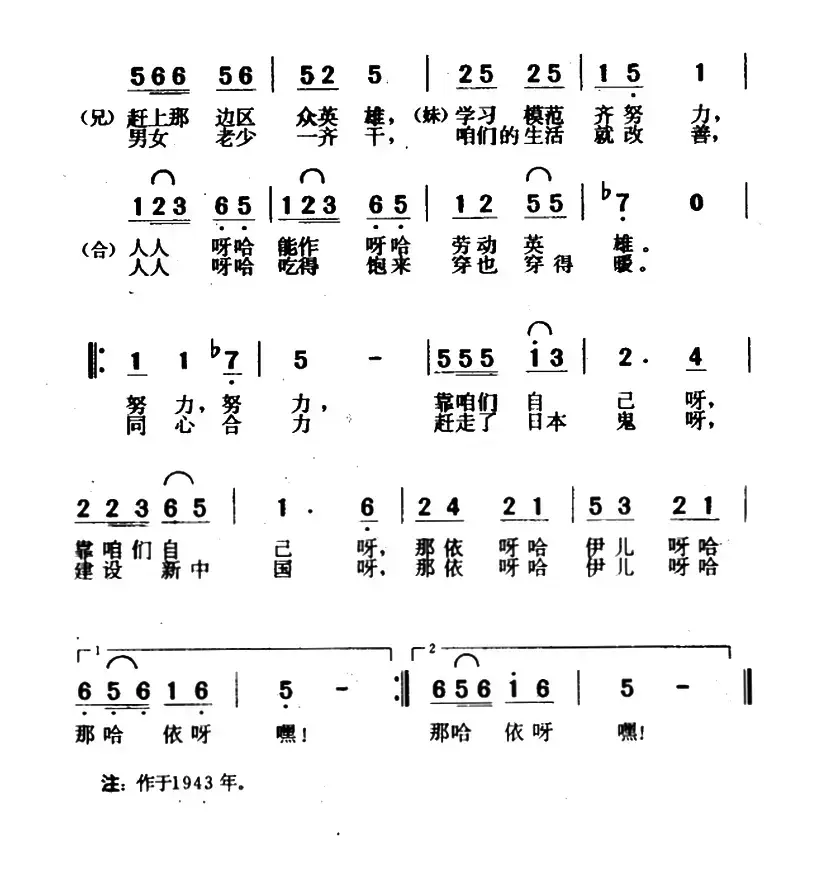 向劳动英雄们看齐（秧歌剧《兄妹开荒》选曲）