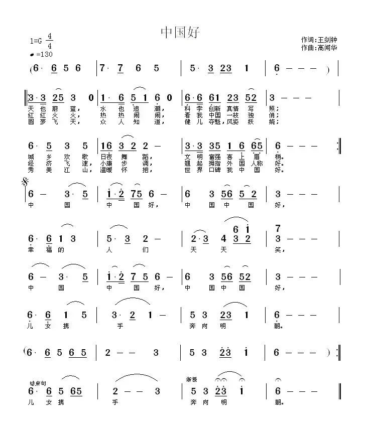 中国好（王剑钟词 高闻华曲）