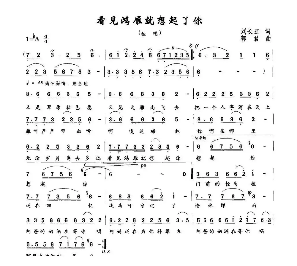 看见鸿雁就想起了你（刘长江词 郭君曲）