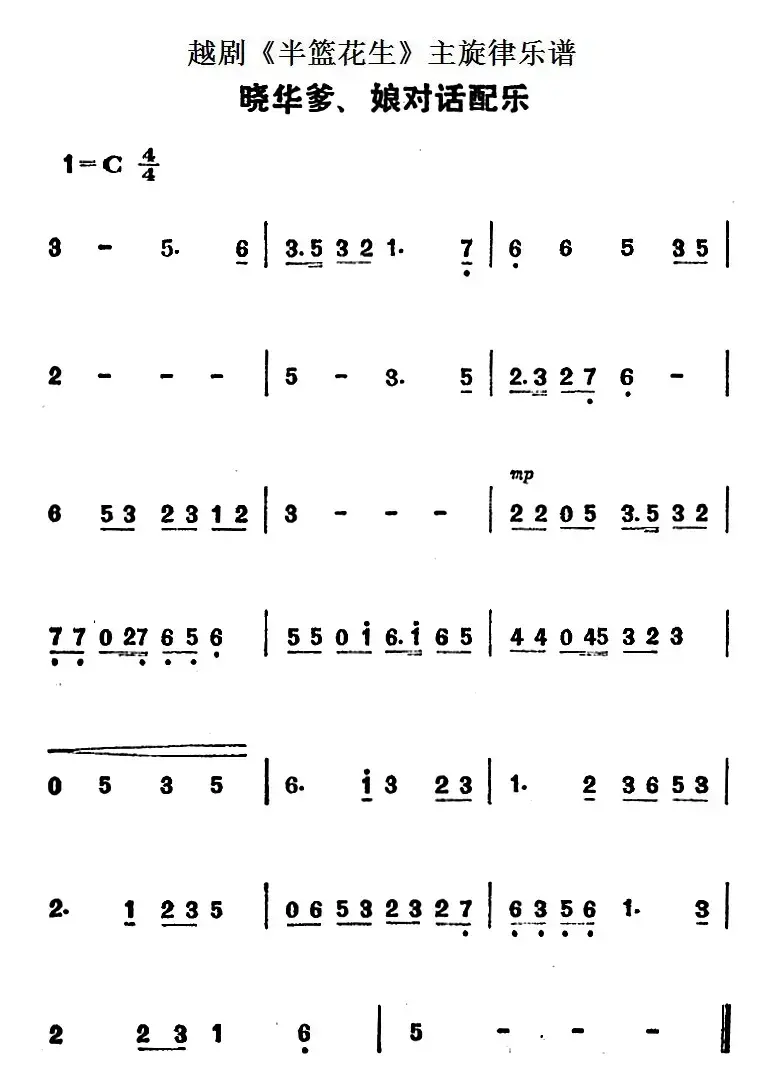 越剧《半篮花生》全剧主旋律乐谱：晓华爹、娘对话配乐（P28）