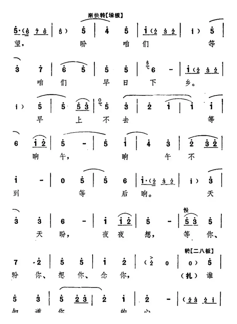 舞台版《朝阳沟》主旋律乐谱之第一场