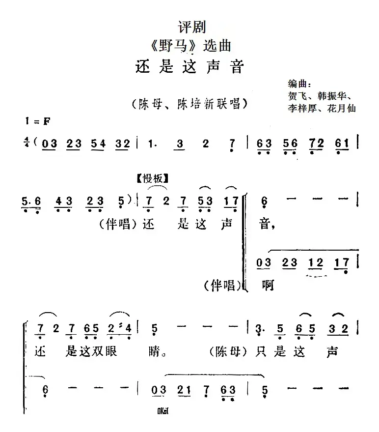 《野马》选曲：还是这声音（陈母、陈培新联唱）